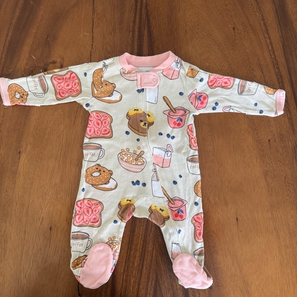 HonestBaby Pink and Cream One Piece Pajama, 100% Organic cotton, size 0-3M - Picture 1 of 4